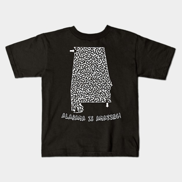 Alabama is Amazing! Alabama Shaped Maze Kids T-Shirt by gorff